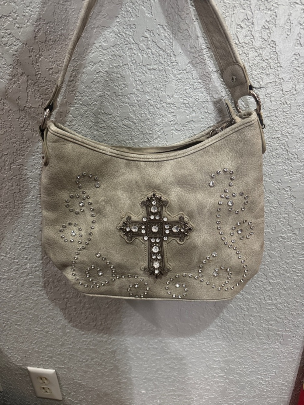 Country Road Beige Rhinestone Cross Shoulder Bag